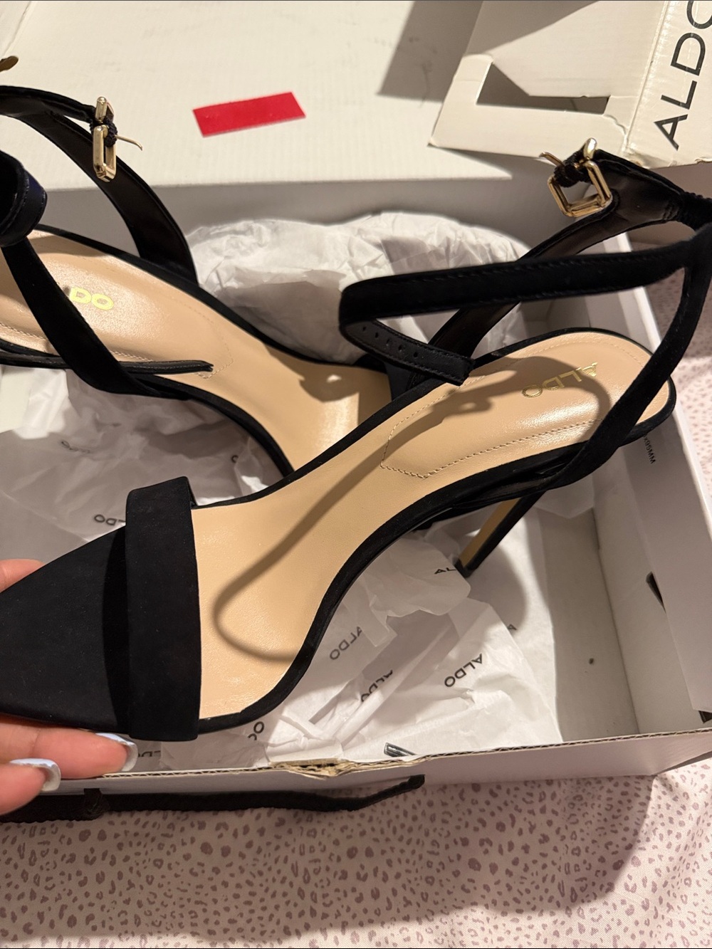 ALDO Black Open-Toe Ankle-Strap High Heels